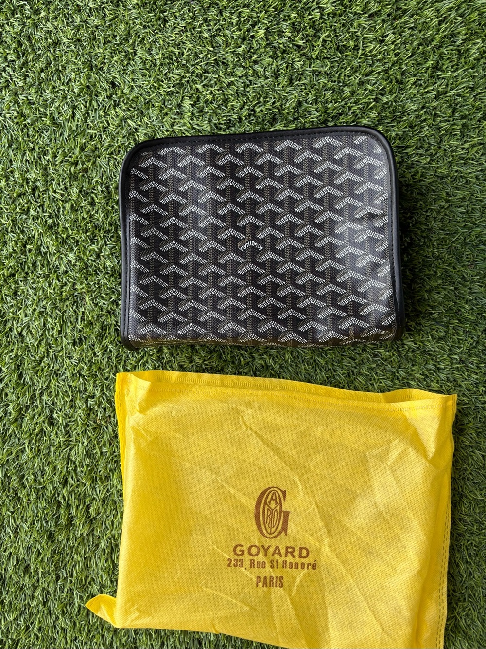 Goyard Black and White Chevron Zip Pouch